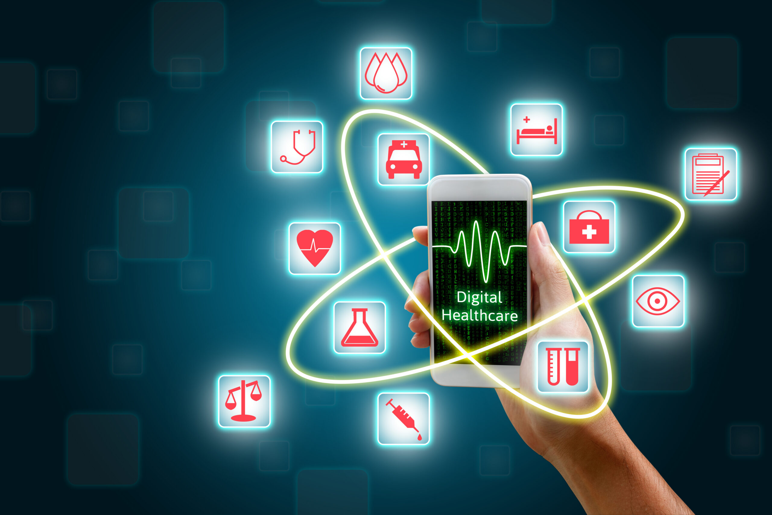 Woman,Using,Smartphone,,Digital,Healthcare,Concept.